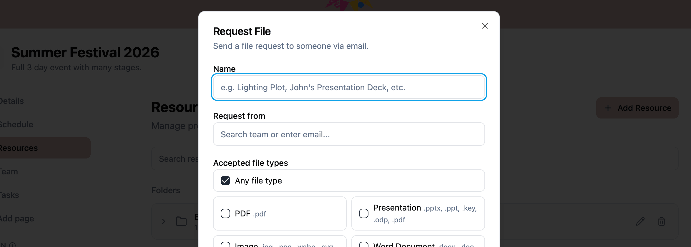 File request creation and the recipient upload experience