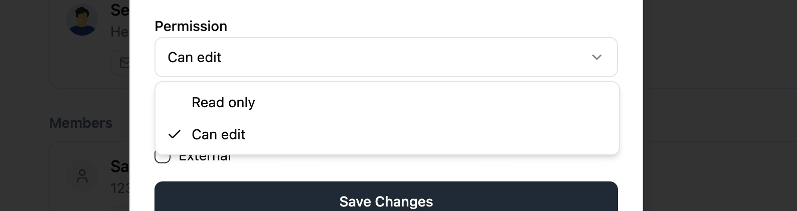 Team management with departments and permission levels